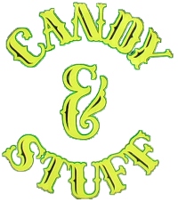 Candy and fun stuff like cards, signs, toys and doodads